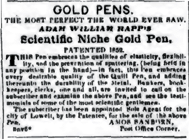 1853 Ad for Rapp's Pens